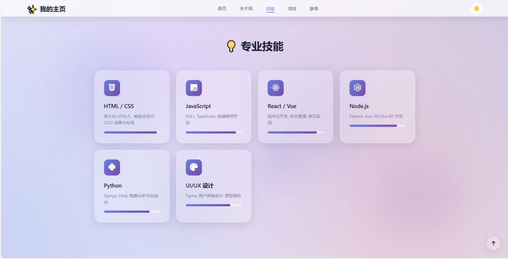 图片[4] - 2026最新毛玻璃质感全栈开发者个人主页源码 - 博客侠