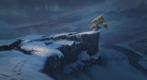 极光雪景孤松2K壁纸 梦幻冰雪风景电脑桌面壁纸 - 博客侠